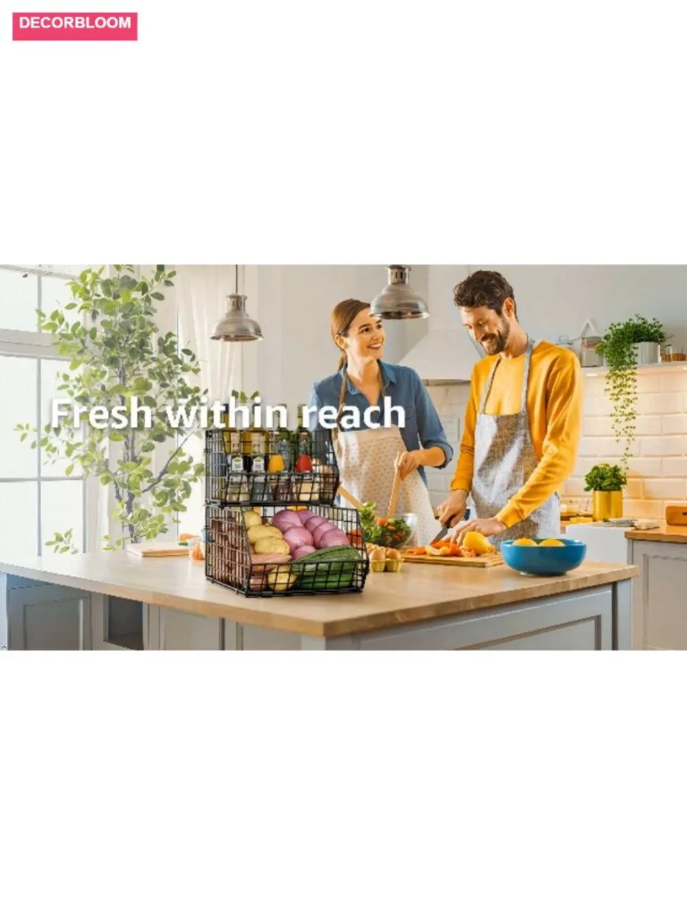 2-Tier Stackable Wire Basket Potato Onion Storage Bin Countertop